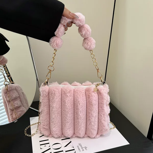 Cross-border wholesale plush bags for women, new autumn and winter casual versatile chain shoulder bags, ladies' small square handbags