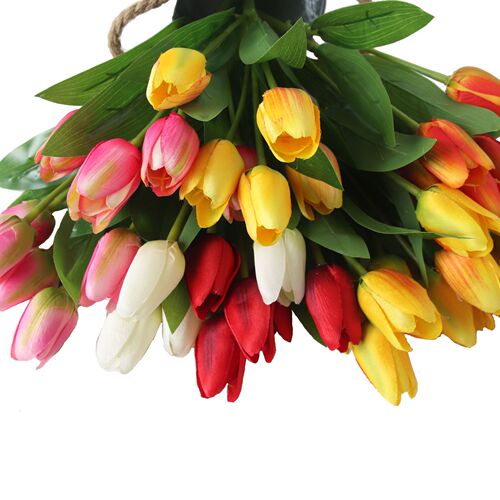 Dutch Tulip Artificial Flower Bouquet Cross-Border Supply Small European Country Style Chiffon Fake Flowers Decor Green Plant Pot Plant Accessories