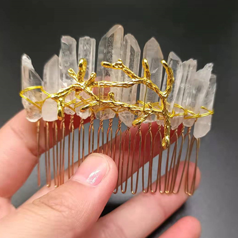 화이트 크리스탈 + 골드 헤어 빗 골드 브랜치