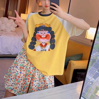 网红款睡衣夏季女士休闲舒适款可爱辫子女孩短袖短裤家居服睡衣套