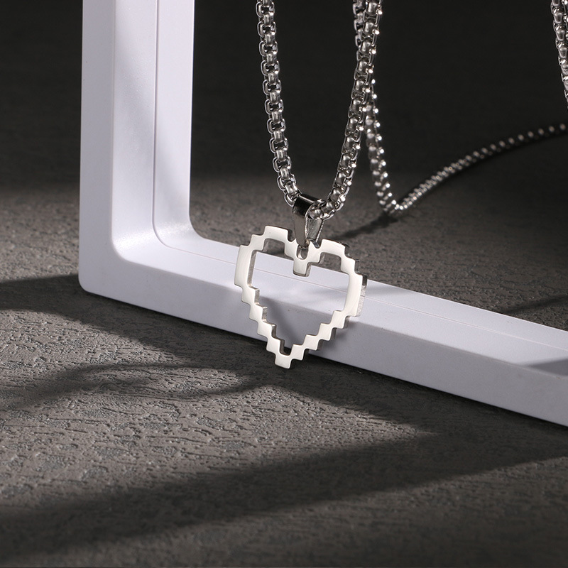Pixel Heart Pendant Necklace - Personalized Titanium Steel Jewellery_voghion.com