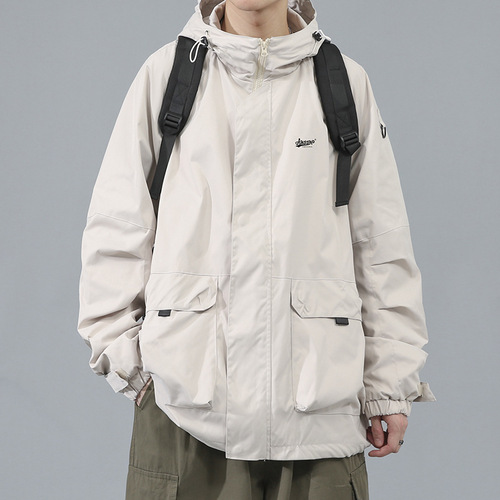 Japanese-style utility jacket for spring and autumn—American-style trendy brand, plus-size design, perfect for young adults; men's casual, edgy, and cool autumn outerwear.