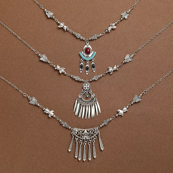 Xizang Ethnic Style Tassel Forehead Chain for Women, Retro Exotic Style Forehead Ornament, Eyebrow Pendant, Ancient Style Photo Head Jewelry Necklace