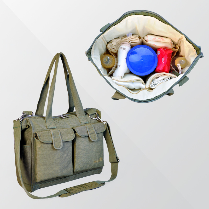 Bolsa de madre multifuncional de hombro de bajo precio, gran capacidad de lavado con agua, nylon para madres y bebés, bolsas de madre al por mayor transfronterizas