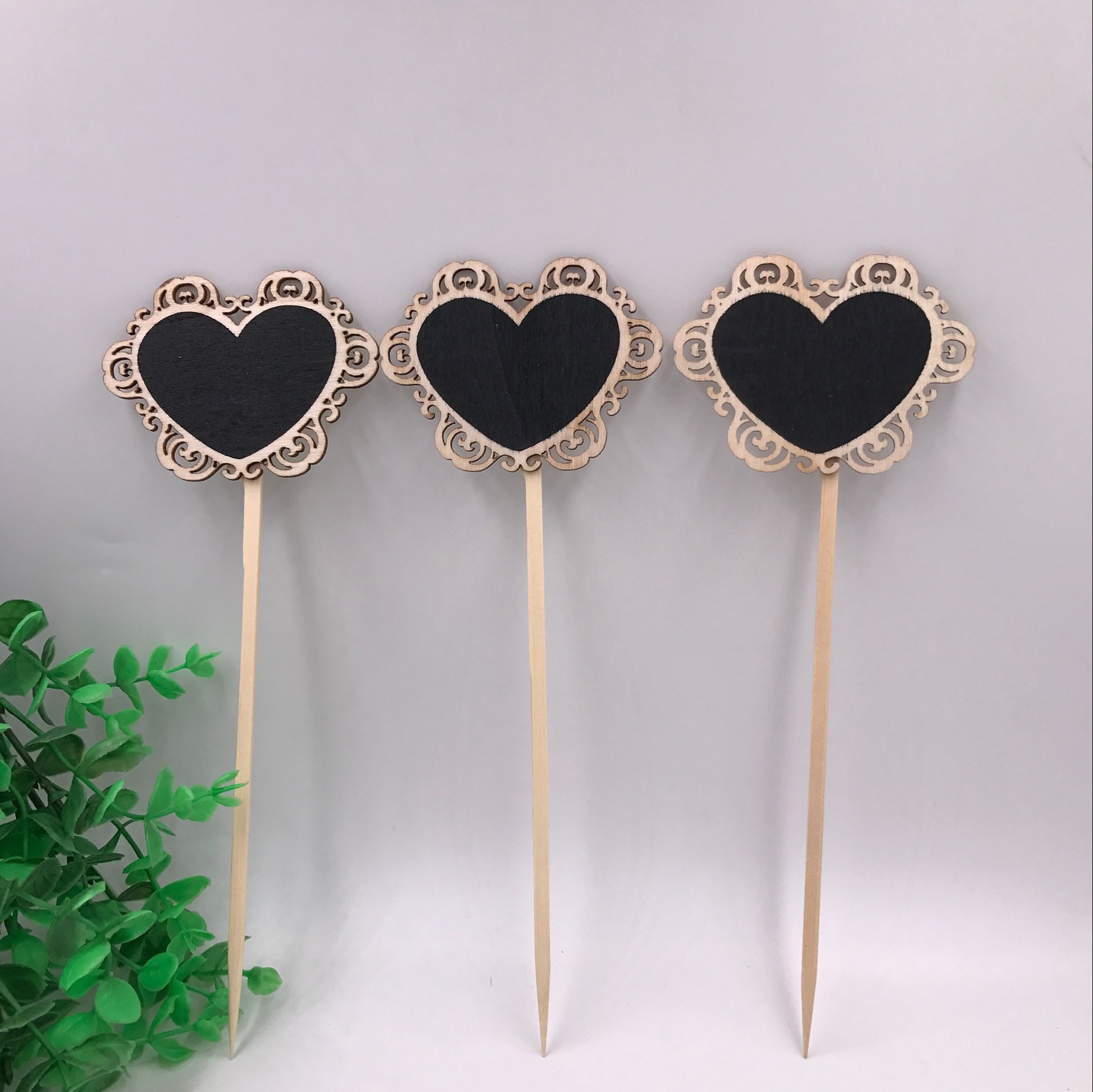 立式花边爱心留言小黑板 迷你黑板造型插枝 木质留言板价格签