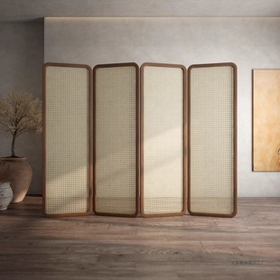 New Chinese Style Rattan Screen Partition Living Room Folding Mobile Entrance Bedroom Hotel Partition Simple Entrance Entrance