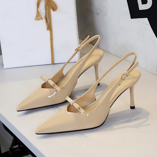7317-A6 Western-style elegant pointed-toe high heels with delicate butterfly bows, backless and strap detail, sexy women's shoes