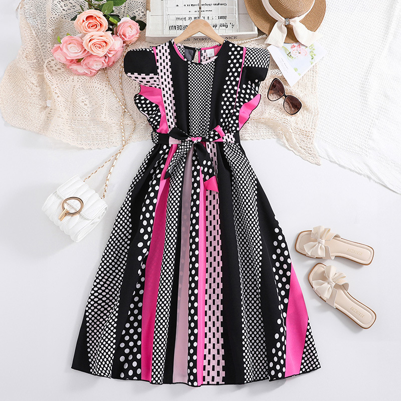 Ropa para niños, novedad de verano, vestido de niña con manga de encaje de retazos de estilo occidental_voghion.com