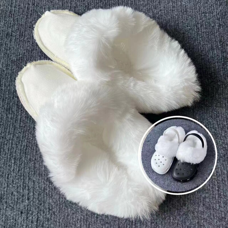 Croc Shoes Lining Rabbit Fur Plush Cotton Cover Winter Warm Thickeneded Women's High-Heeled Croc Shoes Cotton Slippers Lining