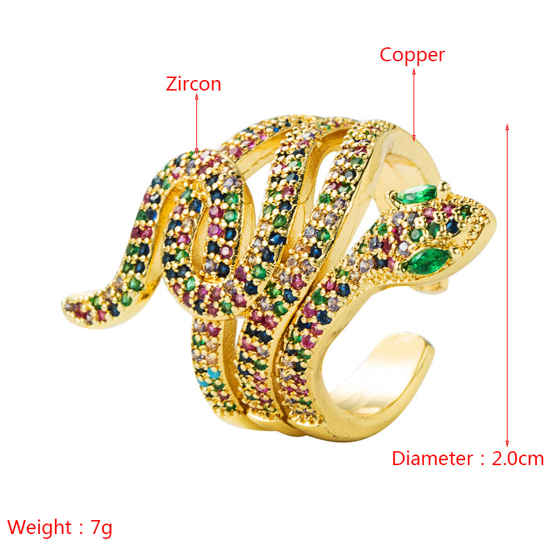 Persönlichkeit In Schlangenform, 18 Karat Gold Mit Intarsien Und Farbigem Zirkonring display picture 1