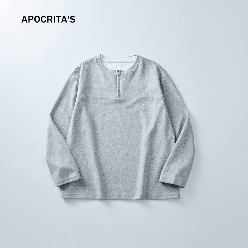 APO | ハーフジップライトラグジュアリーハイエンドルーズコントラストカラーフェイクツーピース長袖Tシャツインナートップボトリングシャツ|undefined