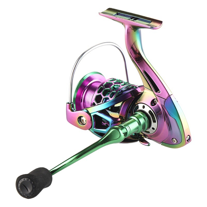 Oro tiburón rey pesca rueda colorido metal galvanoplastia pintura aviación aleación de aluminio todo-metal alambre taza no-hueco rueda giratoria