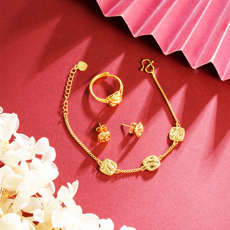 Vietnam Sha Jin conjunto de lujo ligero de verano femenino minimalista moda geometría cuadrada pulsera pendientes joyas fabricantes al por mayor