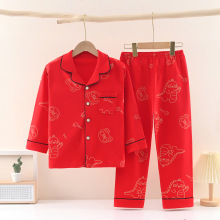中大童纯棉睡衣套装儿童本命年长袖宝宝男童女童家居服大红色
