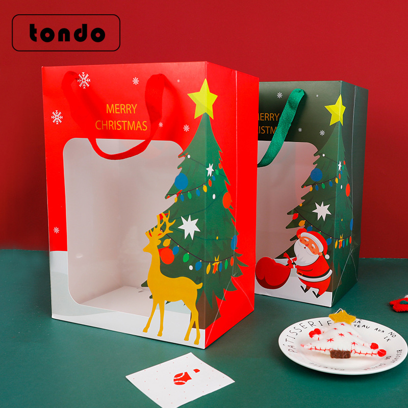 Tang De Christmas gift transparent display window Christmas handbag floral bouquet gift bag peace pomegranate handbag