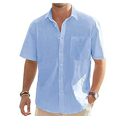 アマゾン速売通新型男性綿麻半袖シャツカジュアルボタンシャツビーチ夏上着帯|undefined