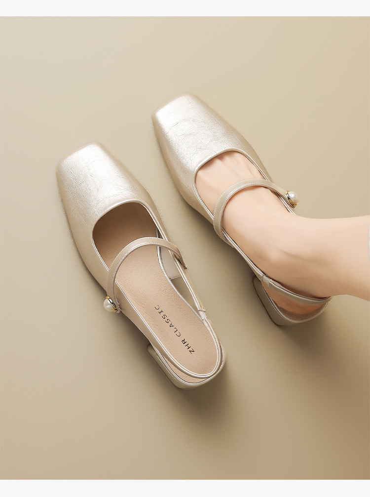 Sandal nữ mũi vuông quai ngang gót thấp phong cách Pháp — Rượu sâm banh NM20 chi tiết 21