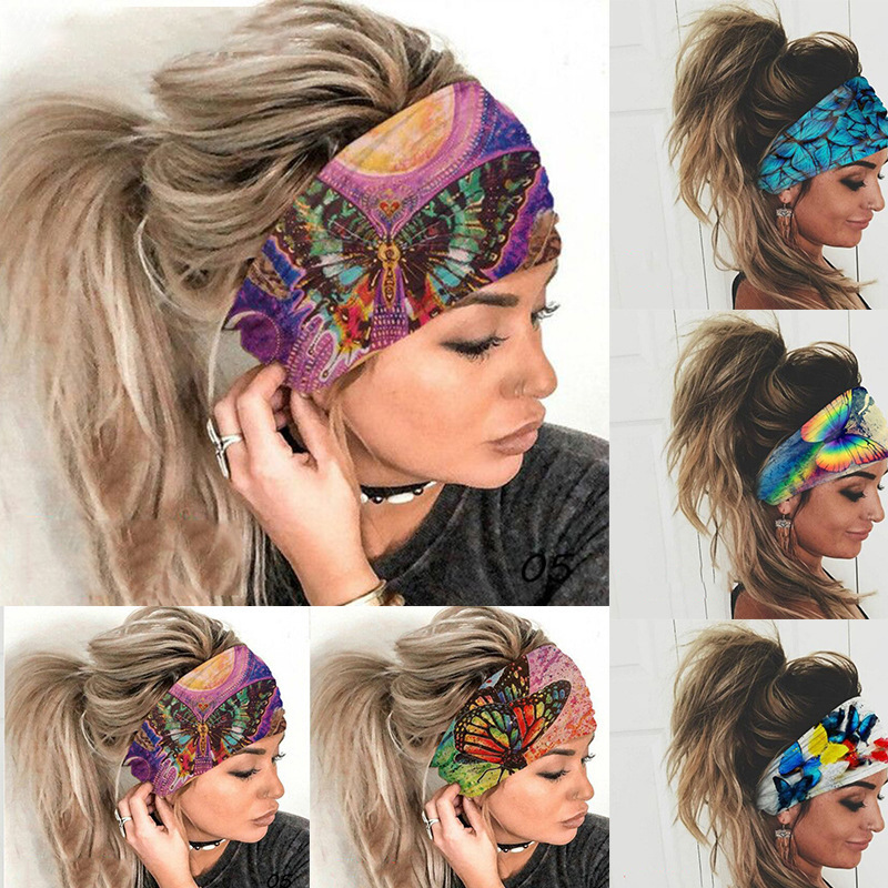 European and American Cross-border New Sunflower Pattern Printed Elastic Wide-brimmed Hair Band Pastoral Sports Yoga Headband