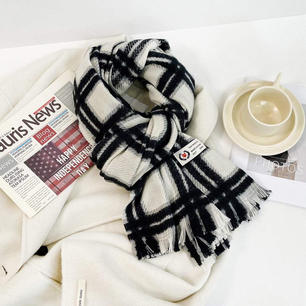 Checked Plaid Scarf For Women Thickened Warm Winter Shawl Wrap_voghion.com