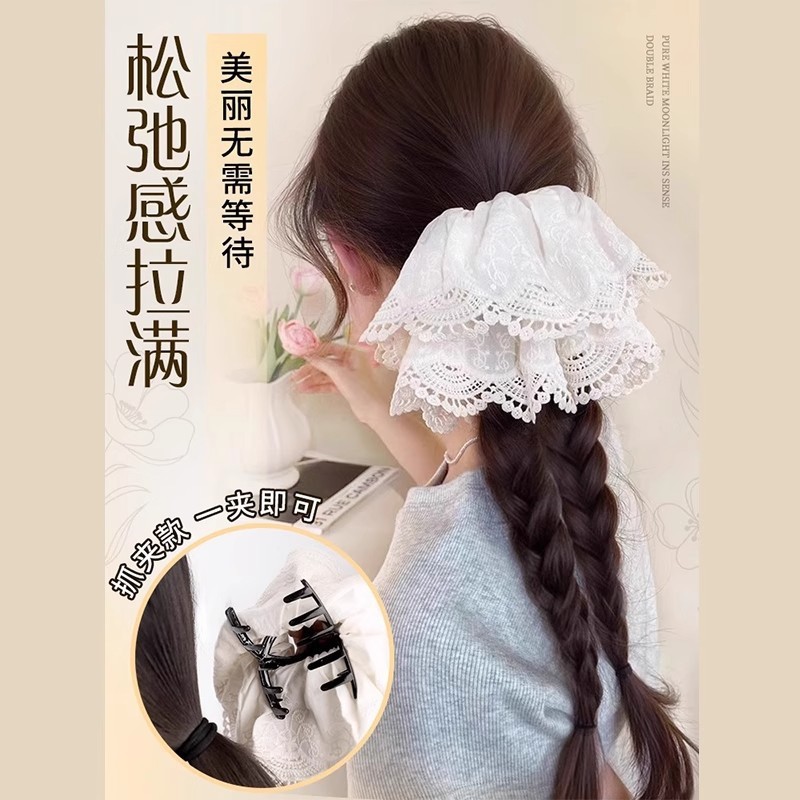 ウィッグ三つ編み女性用ヘアゴムレースダブルツイストハイポニーテールダブルブレイズロングブレイズローポニーテールグリッパーヘアアクセサリー|undefined