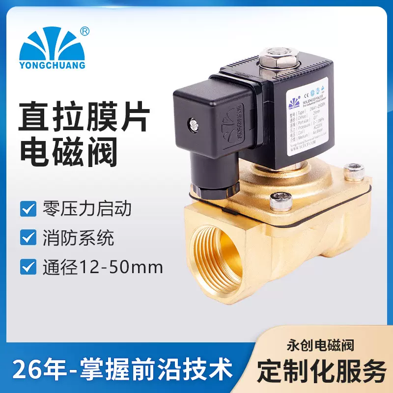 永创2W41 太阳能两通电磁水阀 管道工程进水阀 12v常闭电磁阀线圈