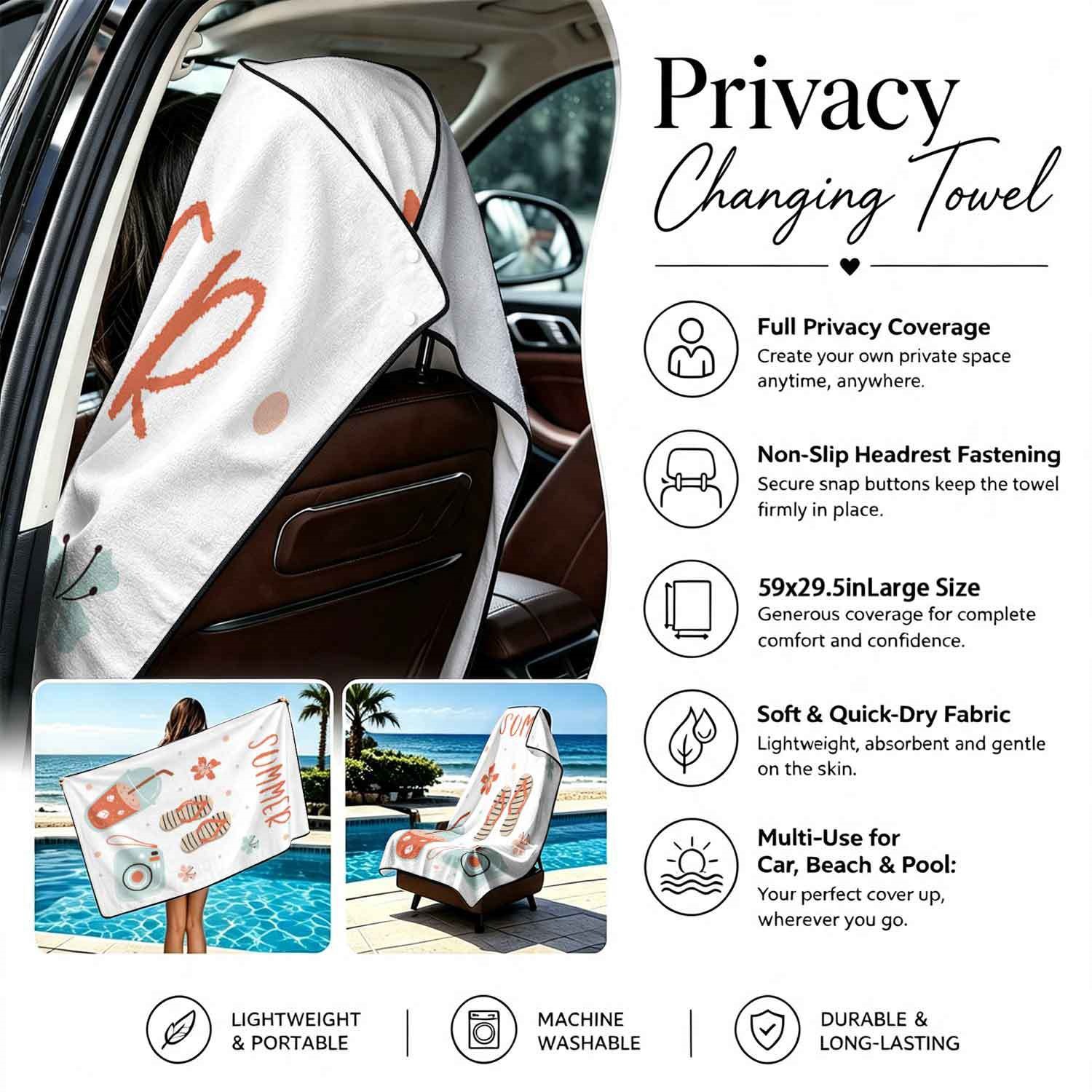Summer bath towel and car seat cover 2-in-1, ultra-fine fiber outdoor beach and car dual-use universal seat cushion