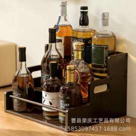 木制桌面收纳架三层酒瓶展示架厨房储物架咖啡吧葡萄酒糖浆收纳架