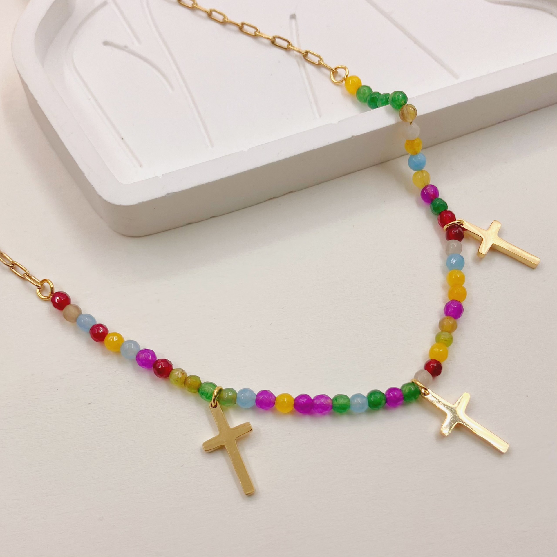 Ethnic Style Cross Stainless Steel Artificial Crystal Plating Necklace display picture 5