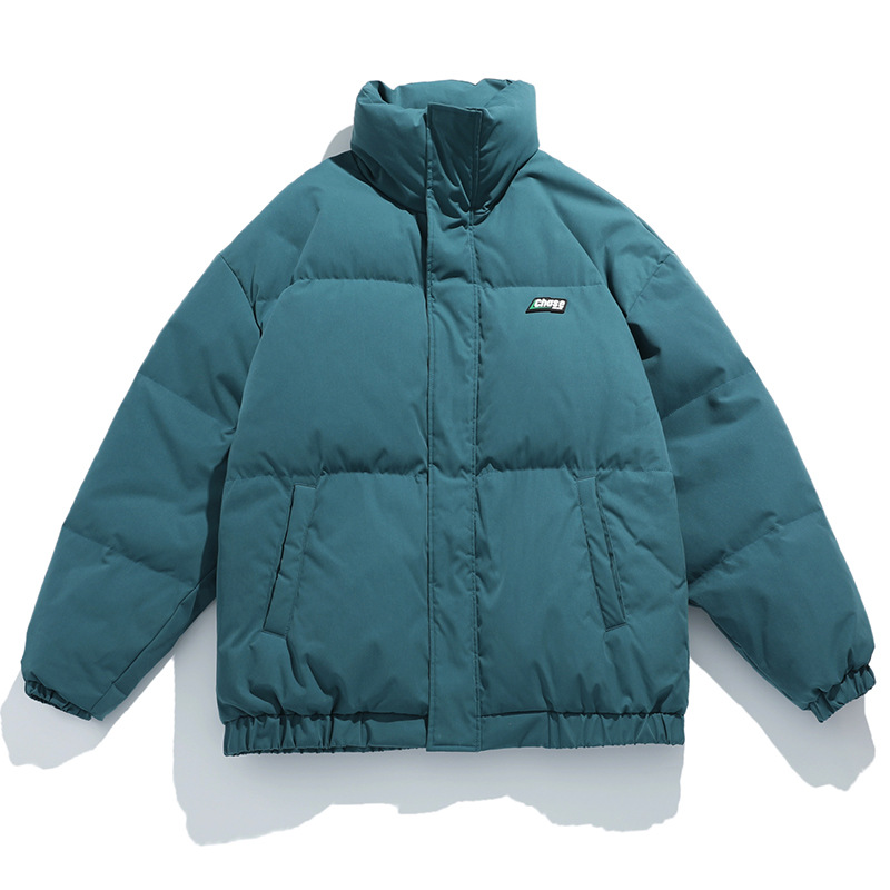 Chaqueta acolchada estilo coreano y japonés para hombre, invierno 2024, nueva, estilo panadero, versátil, moderna, con cuello alto, estampada, de algodón.