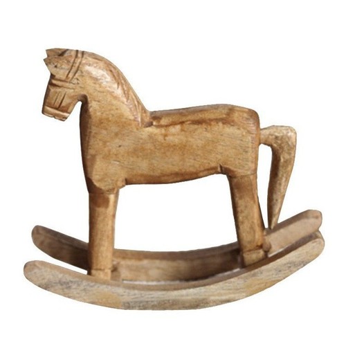Hand-carved wooden horse from natural wood, pine wood rocking horse with a nostalgic and retro country-style American rural decoration, a rocking horse