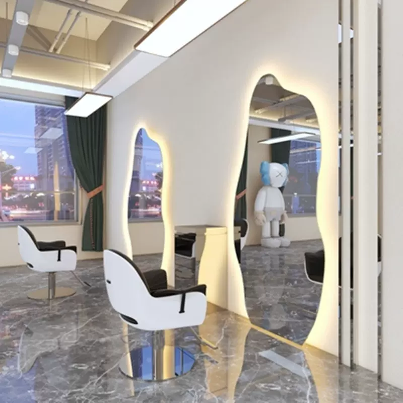 理发店镜子网红挂墙美发镜台单面异形带灯镜壁挂式发廊LED镜触控