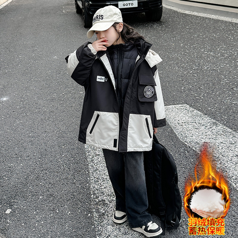 3 대 1 어린이 컬러 매칭 재킷 다운 재킷 화이트 덕 다운 라이너 겨울 두꺼운 따뜻한 소녀 패션 탑