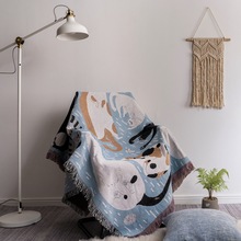 日式卡通猫咪印花图案线毯沙发巾提花毯子宿舍盖毯