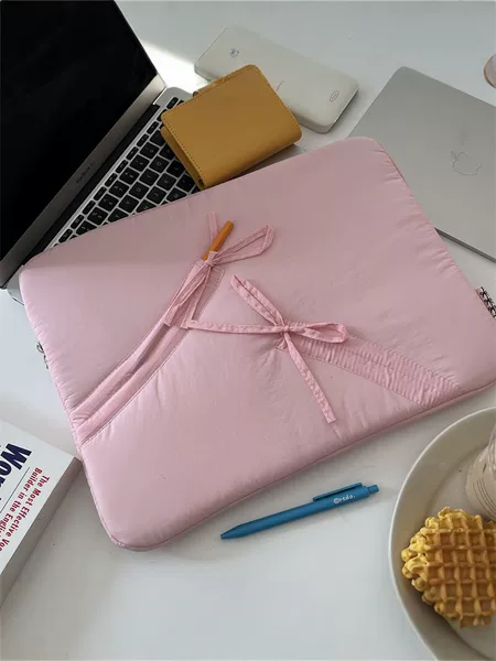 Ins-Style Pink Bow 13inch Laptop Bag Inner Sleeve Simple Cute Tablet Protective Cover Storage