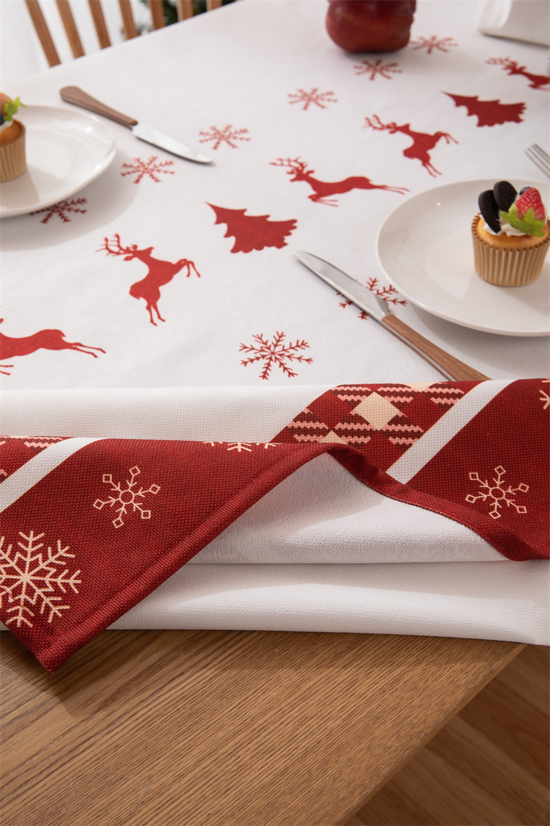 Tovaglia natalizia con bandiera da tavolo stampata in poliestere impermeabile, decorazione natalizia, con fiocco di neve e fiore di alce_voghion.com