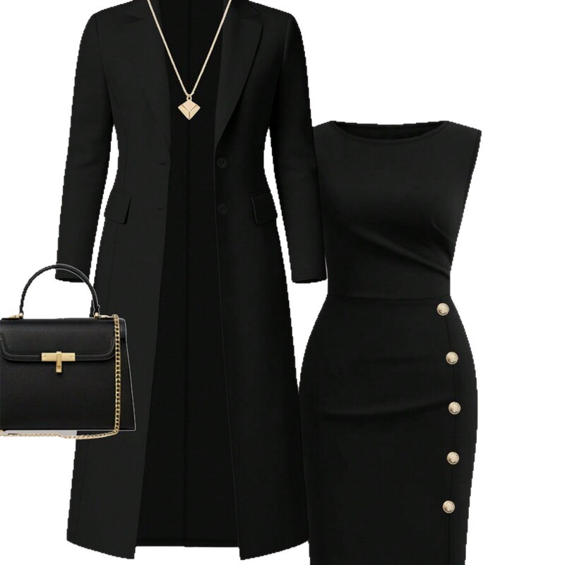 European and American AliExpress cross-border autumn and winter new arrivals: long blazer paired with sleeveless dress, women's fashion set European and American AliExpress cross-border autumn and winter new arrivals: long blazer paired with sleeveless dress, women's fashion set