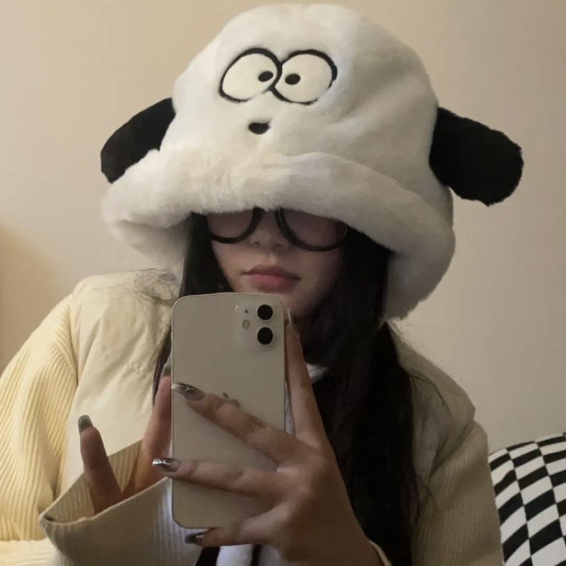 网红同款冬季帽子女时尚可爱小狗护耳帽女加厚保暖骑行卡通毛绒帽|undefined
