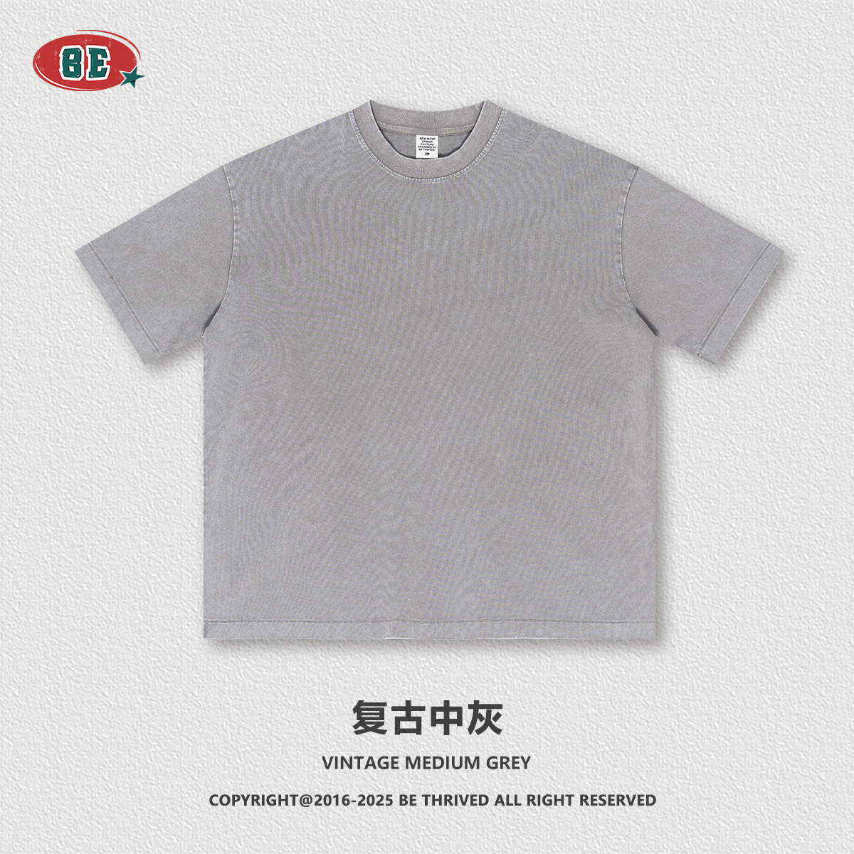 BE ropa de hombre | 2025 verano marca de moda americana oversize batik de manga corta retro 285G camiseta lavada de algodón puro hombre