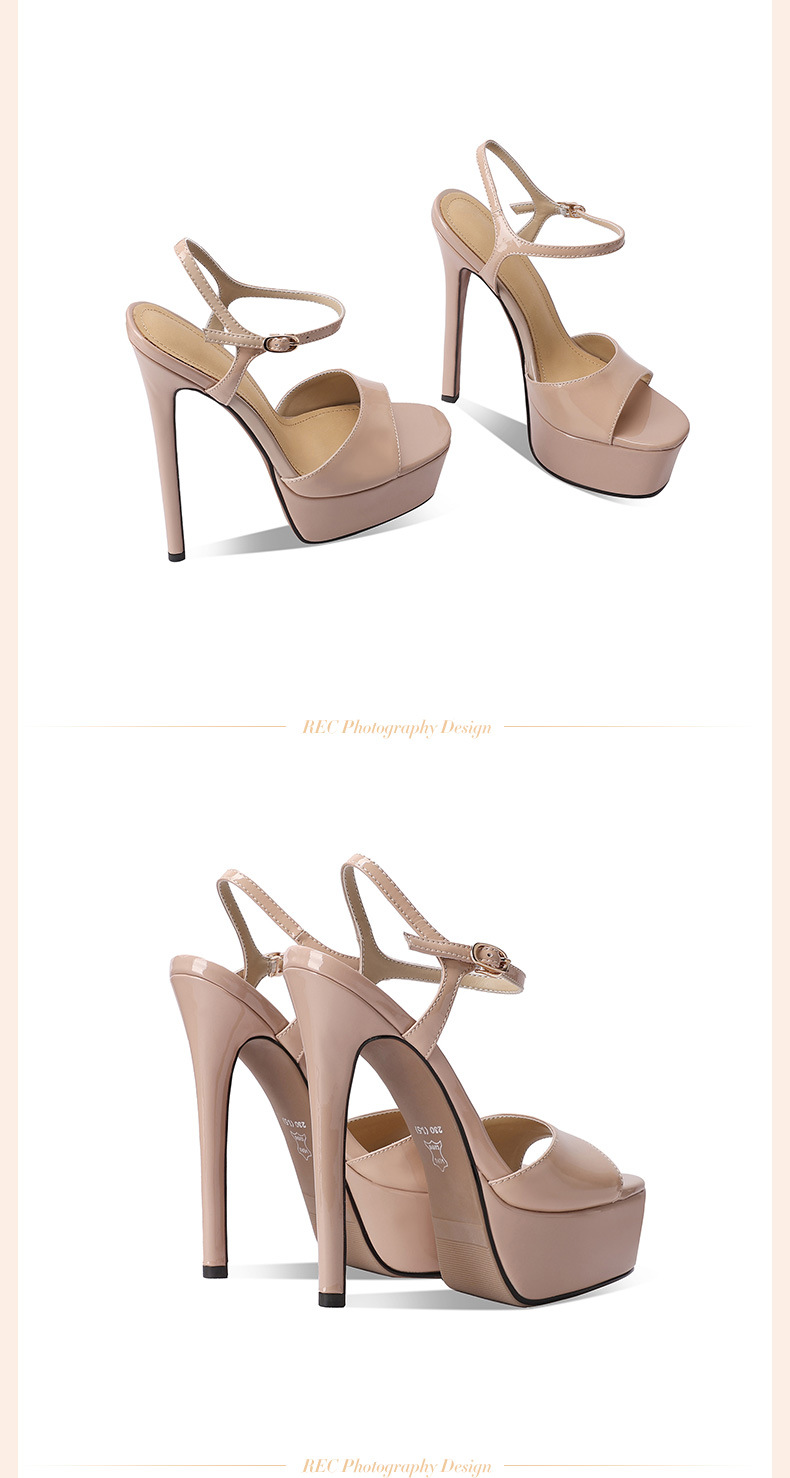 Sandal cao gót nữ hở mũi da thật gót siêu cao 14 cm đế platform — Đen 14cm chi tiết 5