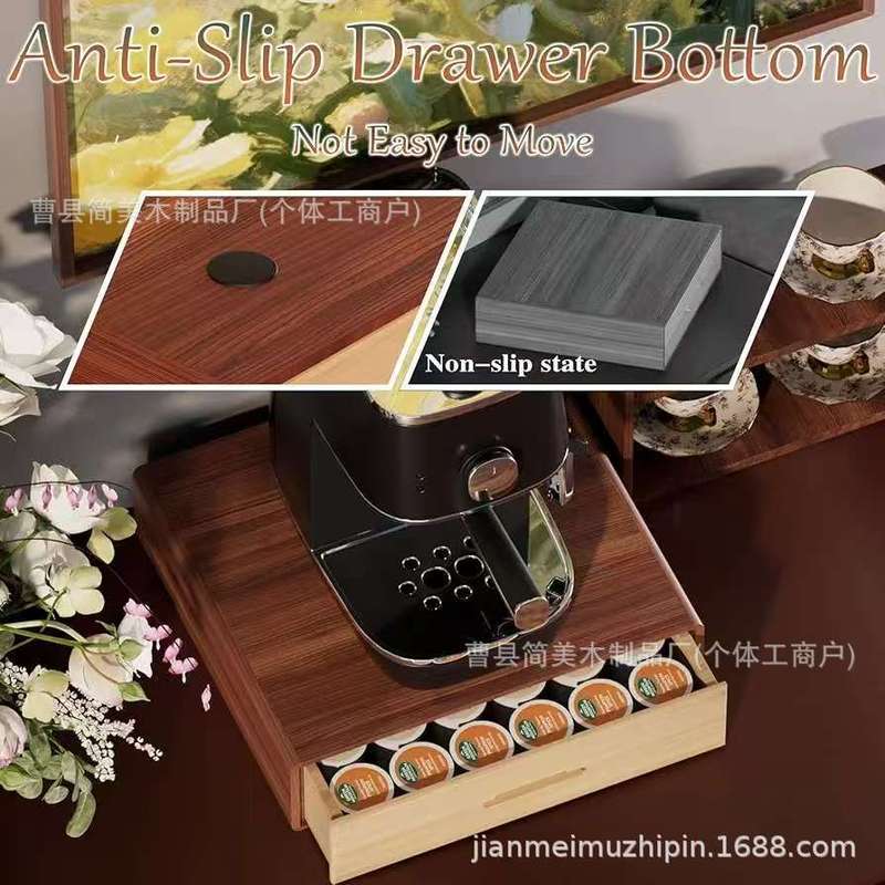 木製デスクトップコーヒーカプセル収納ボックスティーバッグ収納ボックス引き出し式ティールーム収納ディスプレイラック|undefined