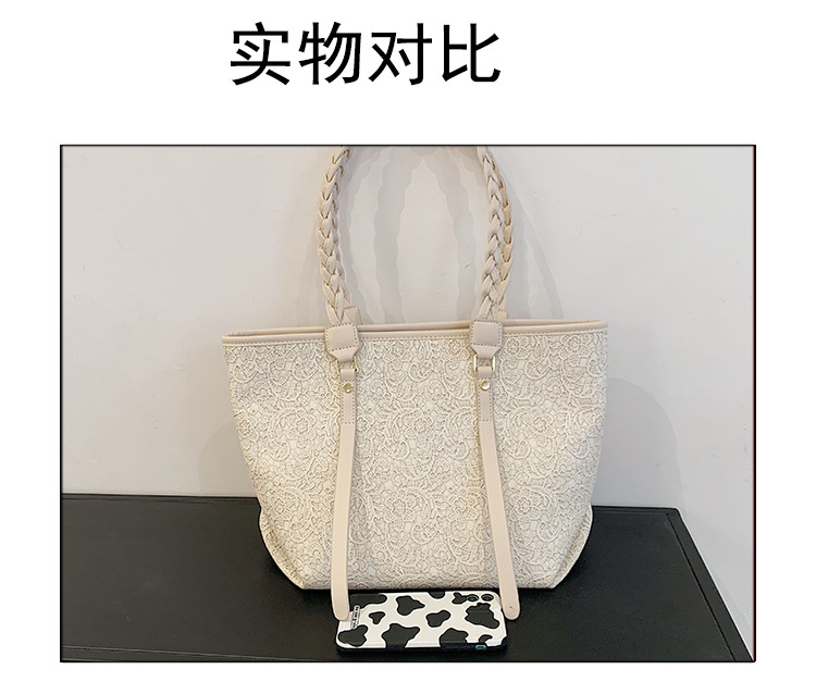 Simple Solid Color Embossed Braided Handle Shoulder Tote Bag display picture 25