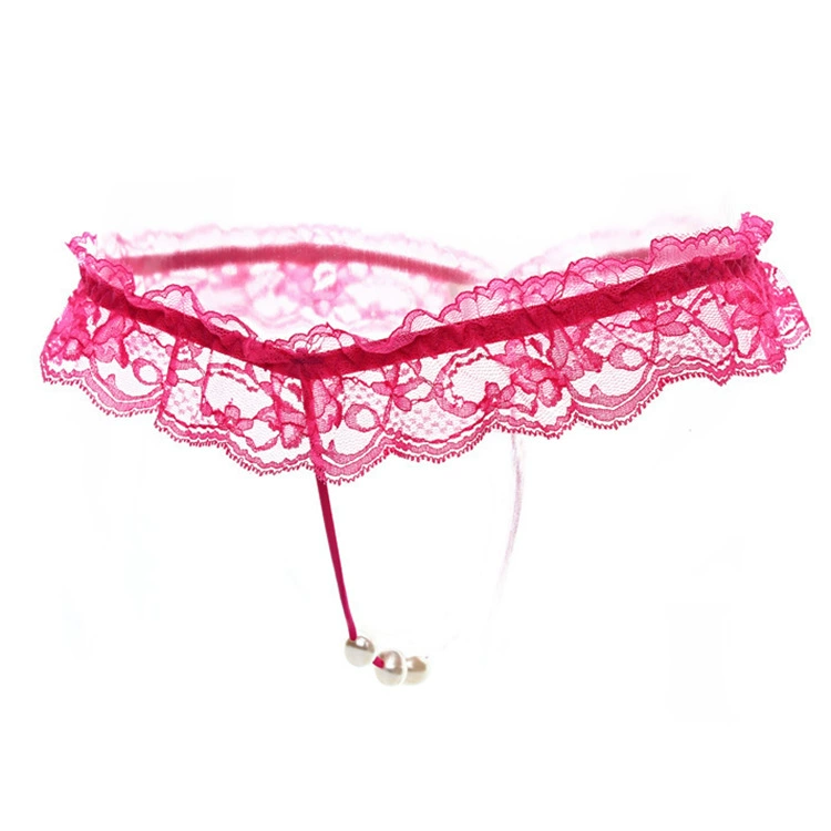Women’s lace thong underwear with pearl beads, plus size, one size fits all