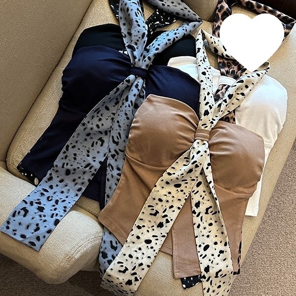 Trendy Street-Style Chest Pad Tie Strap Tube Top Thai Leopard Print Dopamine Season Camisole Women's Summer American Style Trendy Street-Style Chest Pad Tie Strap Tube Top Thai Leopard Print Dopamine Season Camisole Women's Summer American Style