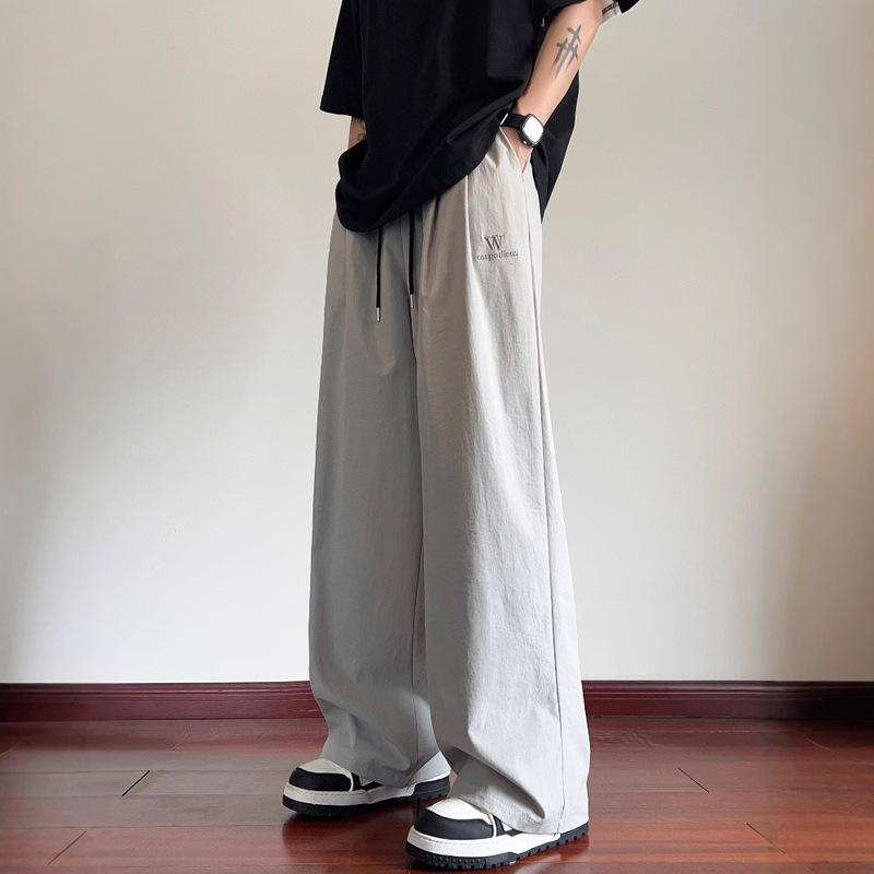 Ice Silk Wide-Leg Pants for Men, Summer Thin Quick-Dry Sports Pants, Straight Loose Casual Long Pants, American High Street Style Trendy Pants Ice Silk Wide-Leg Pants for Men, Summer Thin Quick-Dry Sports Pants, Straight Loose Casual Long Pants, American High Street Style Trendy Pants