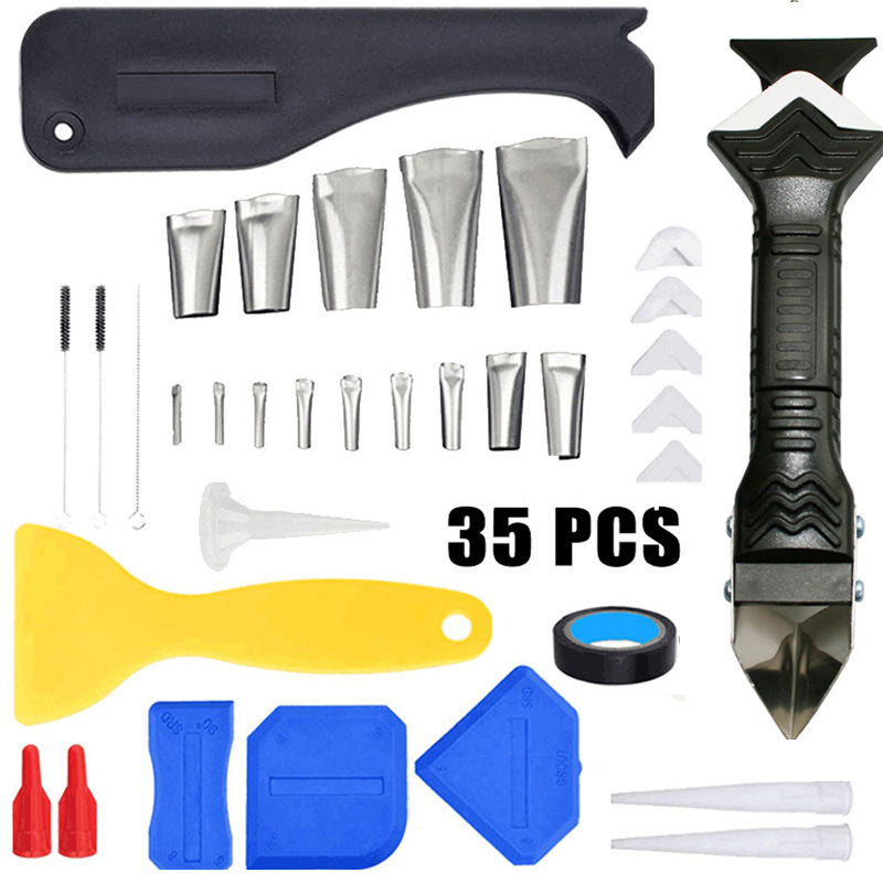 35件套美缝工具不锈钢填缝喷嘴涂抹器刮板刮刀密封胶去除