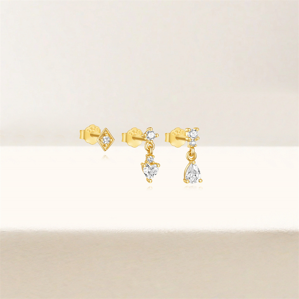 4g Weight 925 Sterling Silver Ear Needle Material Zircon Inlay Material Earrings Classification 1 Set Quantity Holiday, Daily Occasion 925 Sterling Silver Material Geometric Pattern Women's Gender Plating, Inlay Design Simple Style Style 1 Set 925 Sterling Silver Zircon Geometric Earrings 14