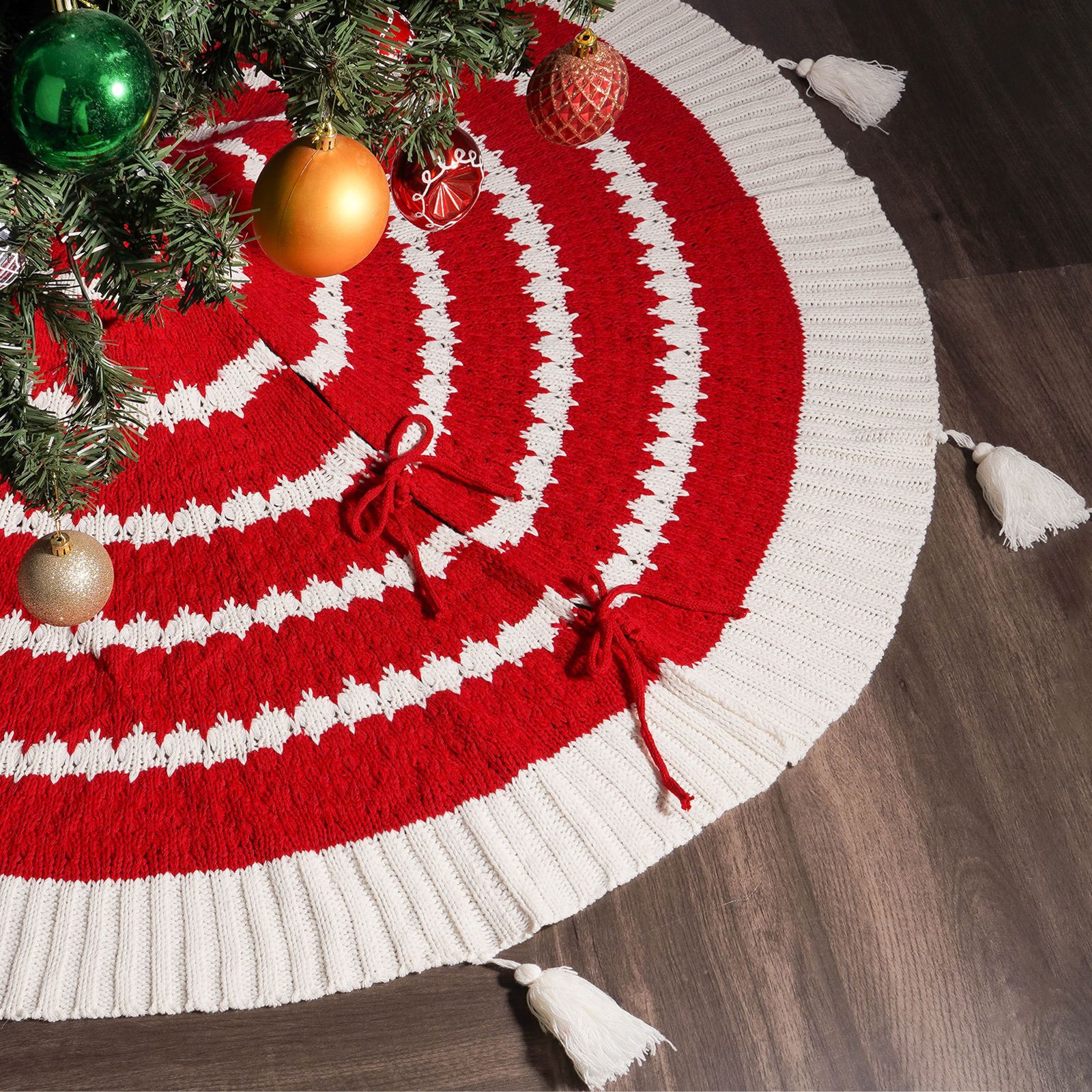 Navidad transfronteriza roja de 48 pulgadas falda de árbol de bordillo creativa delantal de punto de árbol de Navidad decoraciones navideñas