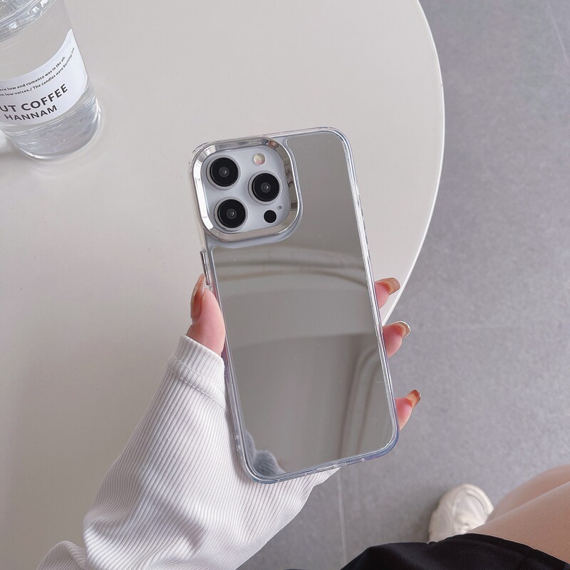 New Mirror Eye Protection Lens Suitable for Apple 16 Samsung Mobile Phone Sheath Case Refreshing Women's Drop-Resistant Electroplated Silver 15