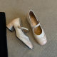 Sheepskin version all-match one-line buckle low-mouth thick heel Mary Jane shoes women's vintage brogue square toe shoes genuine leather single-layer shoes