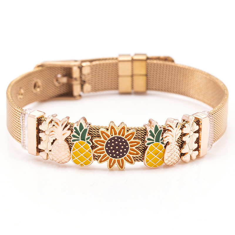 Unisex Gender Plating Design Sweet Style Sweet Flower Pineapple Stainless Steel Plating Watch Strap